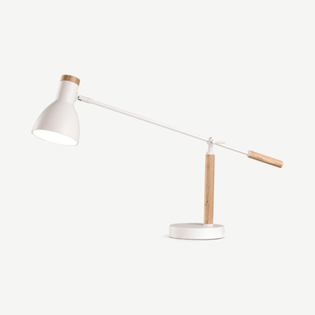 Cohen Table Lamp, White and Natural Oak, White