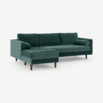 Scott 4 Seater Left Hand Facing Chaise End Sofa, Petrol Cotton Velvet