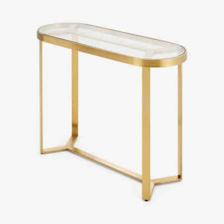 Aula Console Table, Brushed Brass and Glass