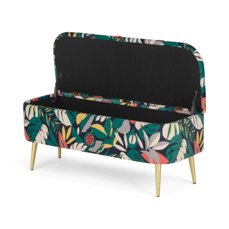 Abel Ottoman Storage Bench, Curator Floral Print & Brass Legs