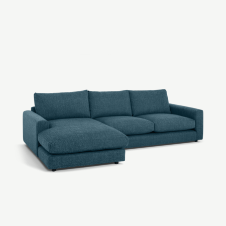 Arni Left Hand Facing Chaise End Corner Sofa, Aegean Blue Textured Weave