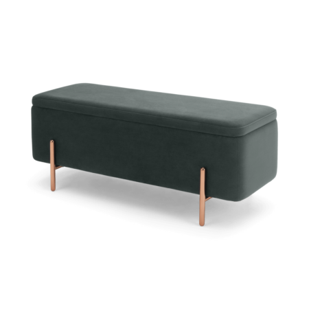 Asare 110cm Upholstered Ottoman Storage Bench, Midnight Grey Velvet and Copper