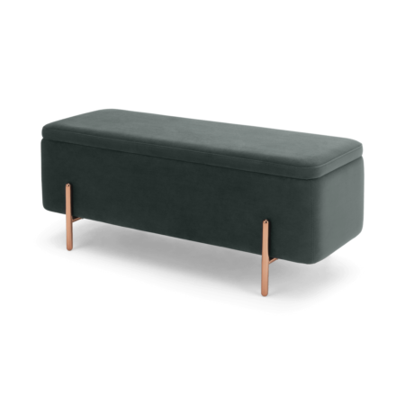 Asare 110cm Upholstered Ottoman Storage Bench, Midnight Grey Velvet and Copper