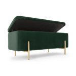 Asare 110cm Upholstered Ottoman Storage Bench, Pine Green and Brass