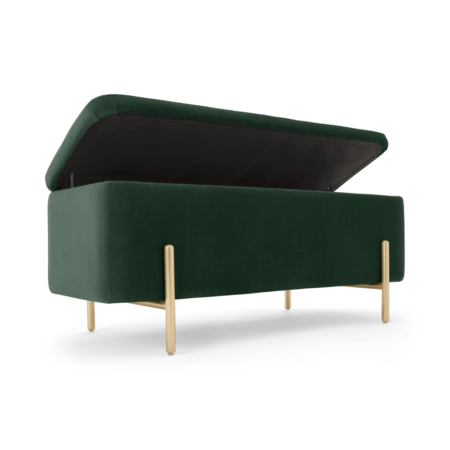 Asare 110cm Upholstered Ottoman Storage Bench, Pine Green and Brass