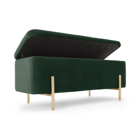 Asare 110cm Upholstered Ottoman Storage Bench, Pine Green and Brass