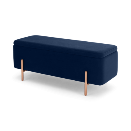 Asare 110cm Upholstered Ottoman Storage Bench, Royal Blue Velvet and Copper
