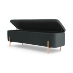 Asare 150cm Upholstered Ottoman Storage Bench, Midnight Grey Velvet and Copper