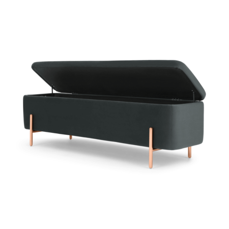 Asare 150cm Upholstered Ottoman Storage Bench, Midnight Grey Velvet and Copper