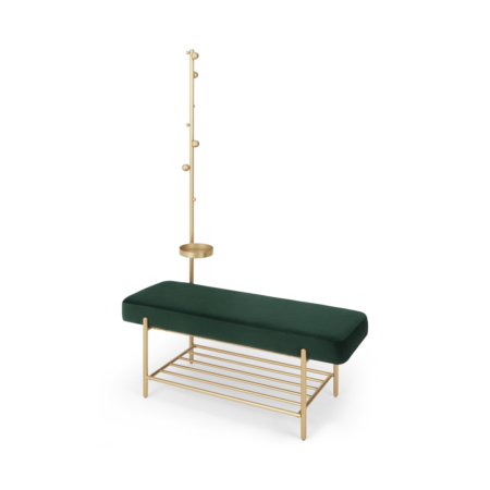 Asare Hallway Storage Bench, Pine Green Velvet & Brass