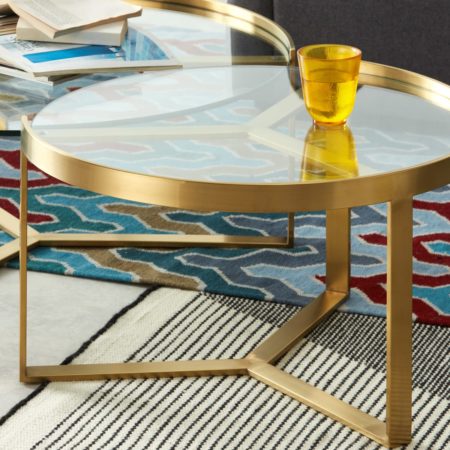 Aula Nesting Coffee Table, Brushed Brass and Glass