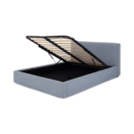 Bahra King Size Bed with Ottoman Storage, Washed Blue Cotton