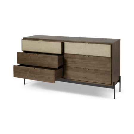Balmore Wide Chest of Drawers, Walnut & Hessian