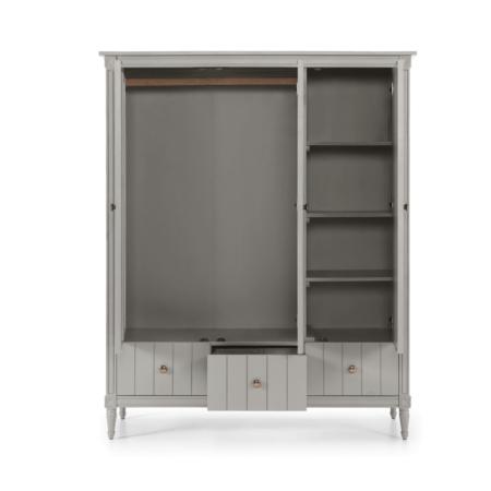 Bourbon Vintage 3 Door Triple Wardrobe, Grey