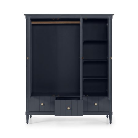 Bourbon Vintage 3 Door Triple Wardrobe, Slate Blue