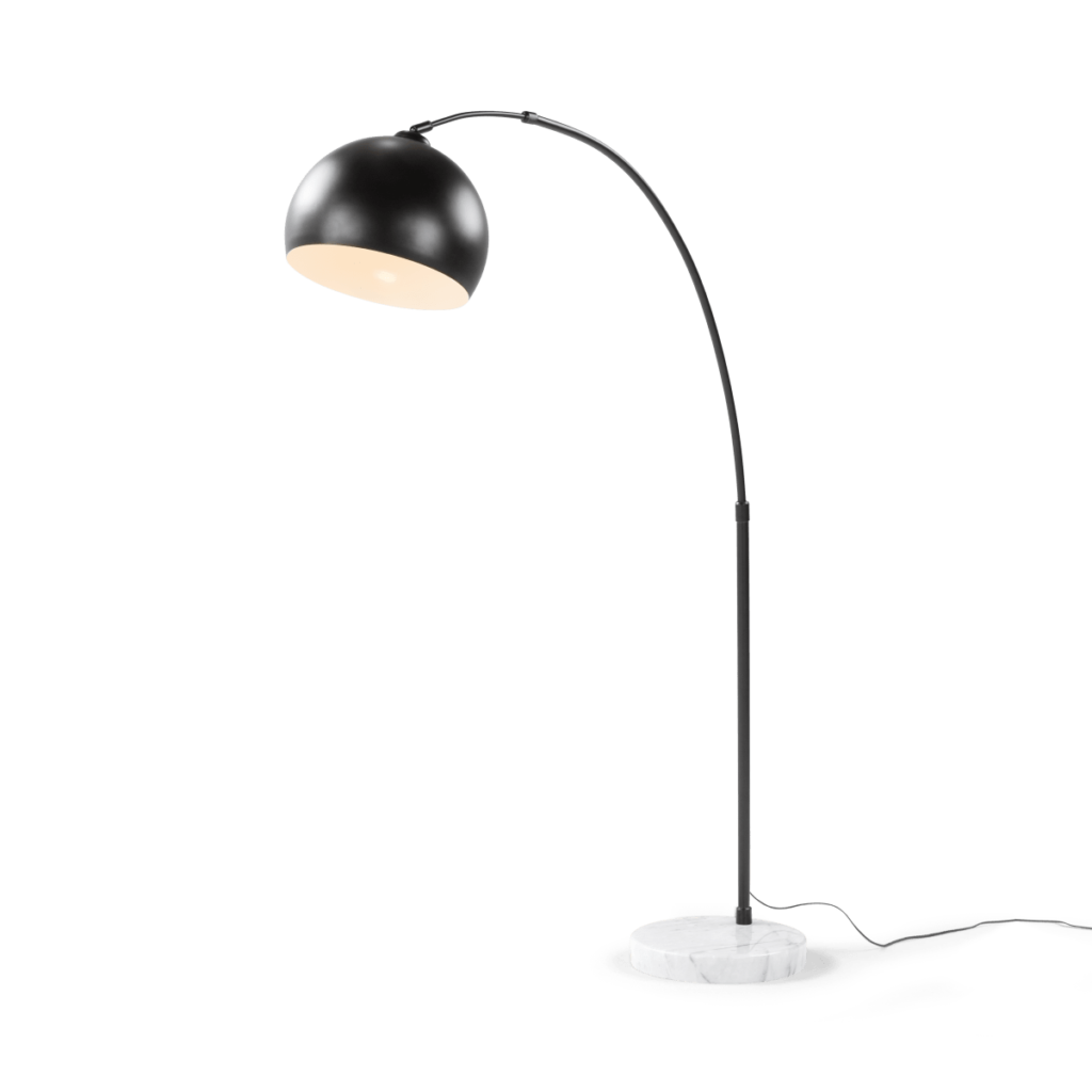 Bow Large Arc Overreach Floor Lamp, Black and White Marble • Sofas Etc