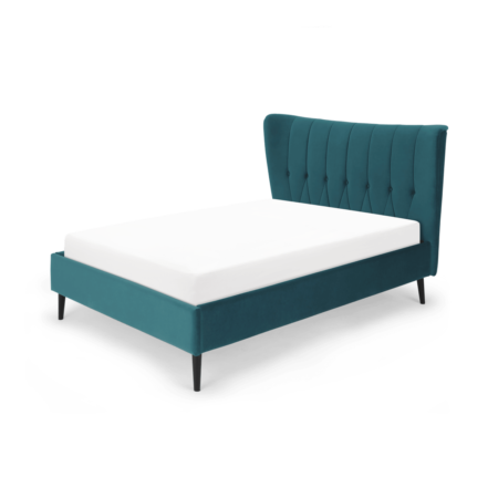 Charley Double Bed, Seafoam Blue Velvet & Black Legs