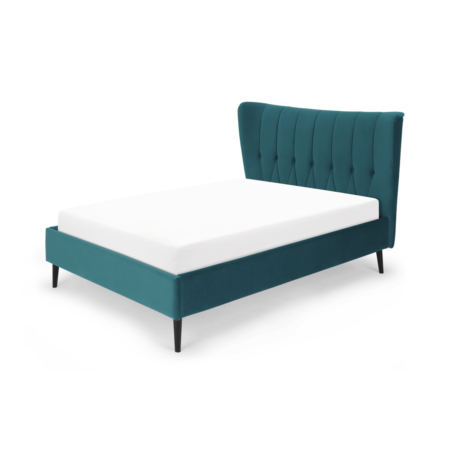 Charley King Size Bed, Seafoam Blue Velvet & Black Legs