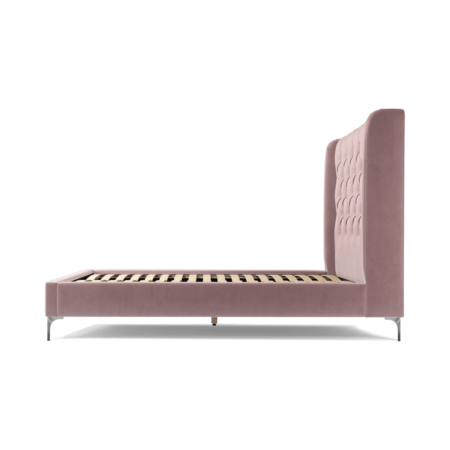 Custom MADE Romare Double Bed, Heather Pink Velvet with Nickel Legs