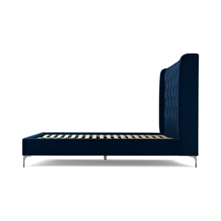 Custom MADE Romare Double Bed, Regal Blue Velvet with Nickel Legs