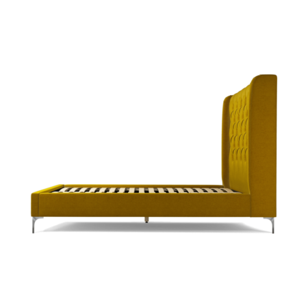 Custom MADE Romare Double Bed, Saffron Yellow Velvet with Nickel Legs