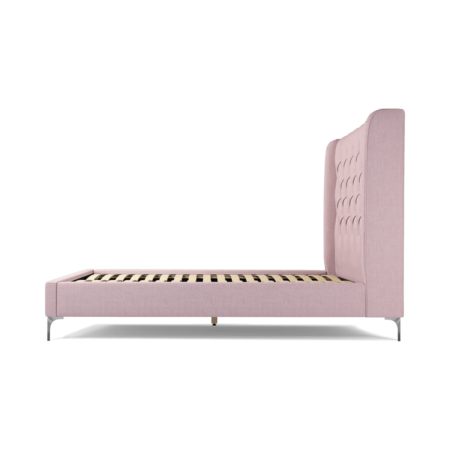 Custom MADE Romare Double Bed, Tea Rose Pink Cotton with Nickel Legs