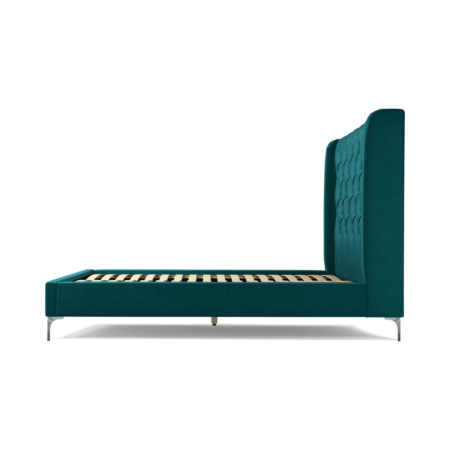 Custom MADE Romare Double Bed, Tuscan Teal Velvet with Nickel Legs