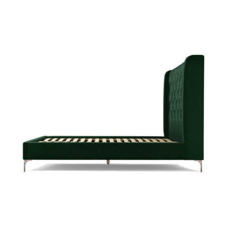Custom MADE Romare Double size Bed, Bottle Green Velvet with Copper Legs