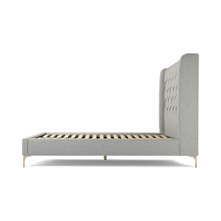 Custom MADE Romare Double size Bed, Ghost Grey Cotton with Brass Legs