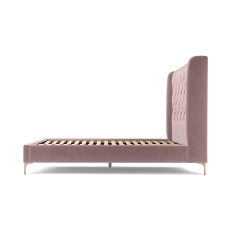 Custom MADE Romare Double size Bed, Heather Pink Velvet with Brass Legs