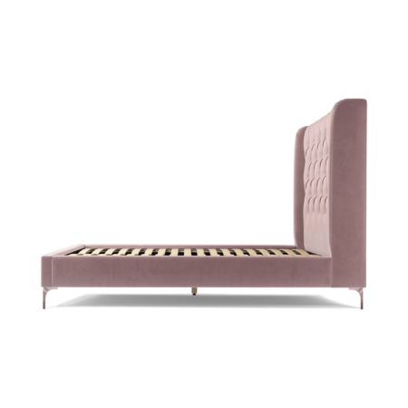 Custom MADE Romare Double size Bed, Heather Pink Velvet with Copper Legs