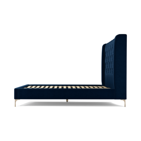 Custom MADE Romare Double size Bed, Regal Blue Velvet with Brass Legs