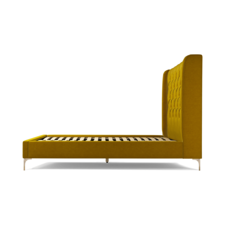 Custom MADE Romare Double size Bed, Saffron Yellow Velvet with Brass Legs