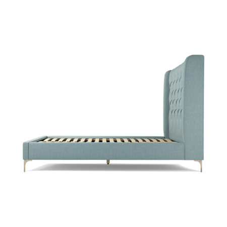Custom MADE Romare Double size Bed, Sea Green Cotton with Brass Legs