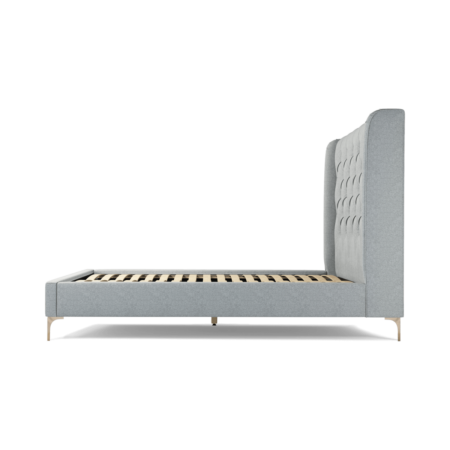 Custom MADE Romare Double size Bed, Wolf Grey Wool with Brass Legs