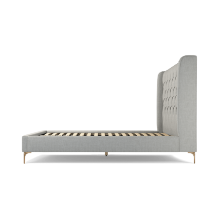 Custom MADE Romare King size Bed, Ghost Grey Cotton with Brass Legs
