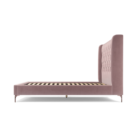 Custom MADE Romare King size Bed, Heather Pink Velvet with Copper Legs
