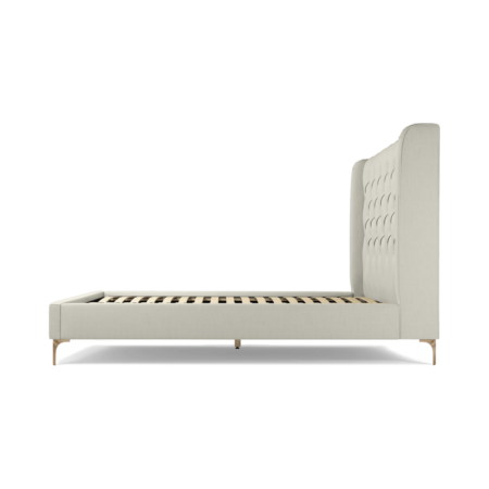 Custom MADE Romare King size Bed, Putty Cotton with Brass Legs