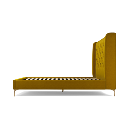 Custom MADE Romare King size Bed, Saffron Yellow Velvet with Brass Legs