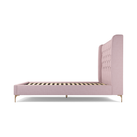 Custom MADE Romare King size Bed, Tea Rose Pink Cotton with Brass Legs