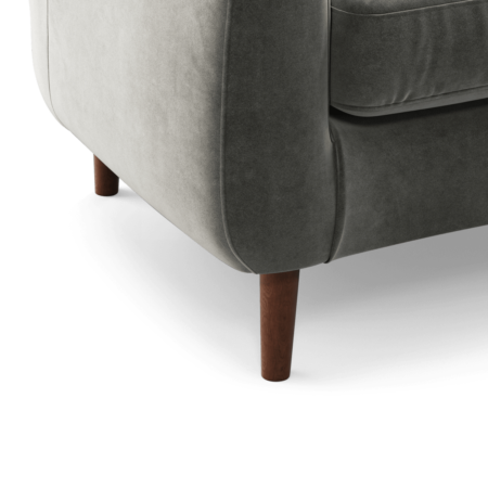 Custom MADE Tubby Armchair, Steel Grey Velvet with Dark Wood Legs
