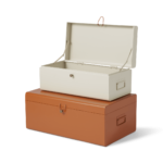 Daven Set of 2 Metal Storage Box Trunks, Burnt Orange & Off White