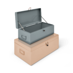 Daven Set of 2 Metal Storage Box Trunks, Pink & Grey