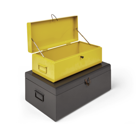 Daven Set of 2 Metal Storage Box Trunks, Yellow & Charcoal