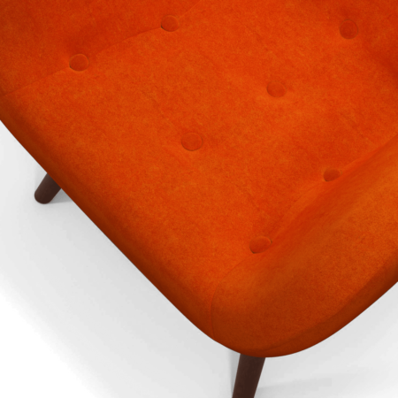 Doris Accent Armchair, Citrus Orange Velvet with Dark Wood Legs