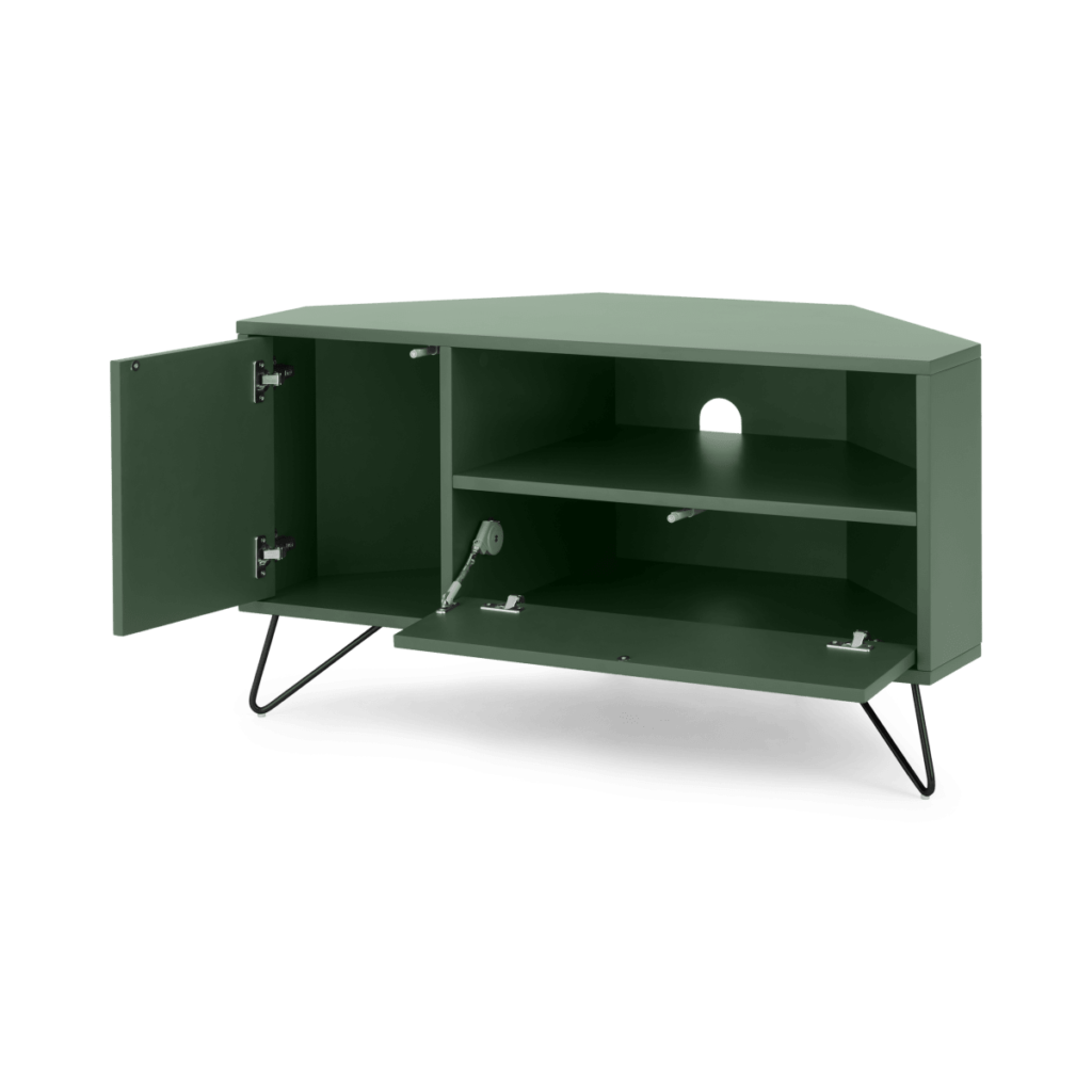 Elona Corner Media Unit, Charcoal and Brass • Sofas Etc