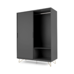 Elona Sliding Wardrobe, Charcoal and Brass