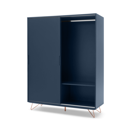 Elona Sliding Wardrobe, Dark Blue and Copper