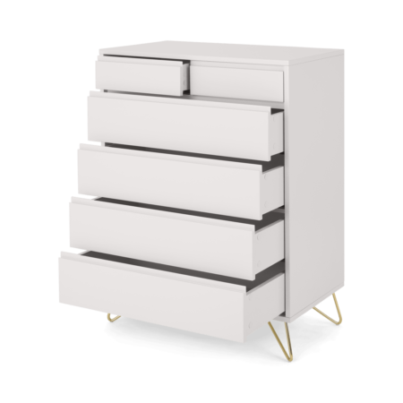Elona Tall Multi Chest of Drawers, Ivory White & Brass