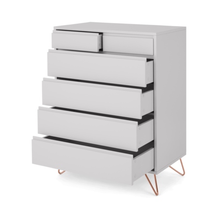 Elona Tall Multi Chest of Drawers, Light Grey & Copper